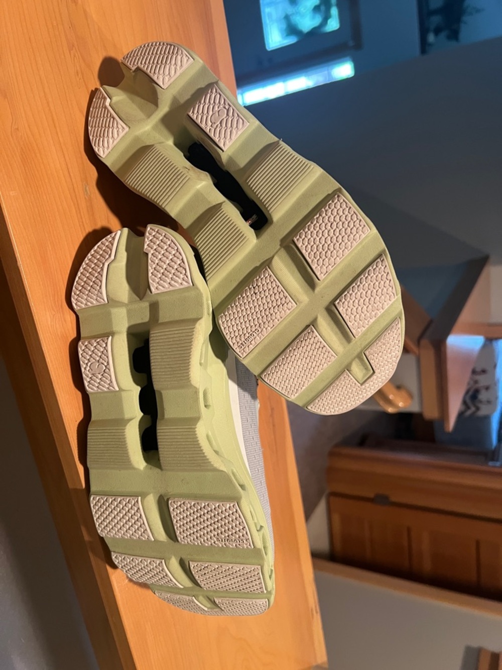 Women’s On Running Gray & Light Green Sneakers with Coral Accents - Picture 5 of 6